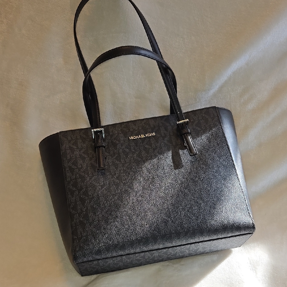 Michael Kors Black Textured Tote with Leather Handles